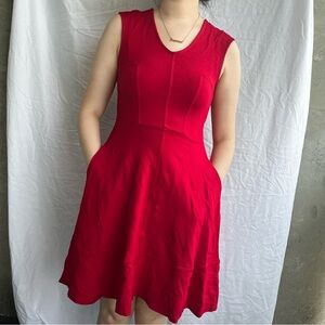 Red Skater Midi Dress w/ pockets